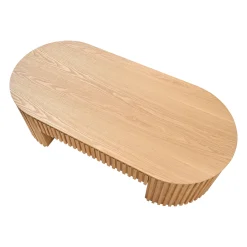 Reeded Oval Wood Coffee Table With Drawer