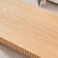 Reeded Oval Wood Coffee Table With Drawer