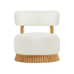Reeded Wooden Base Curve Boucle Accent Chair Set of 2