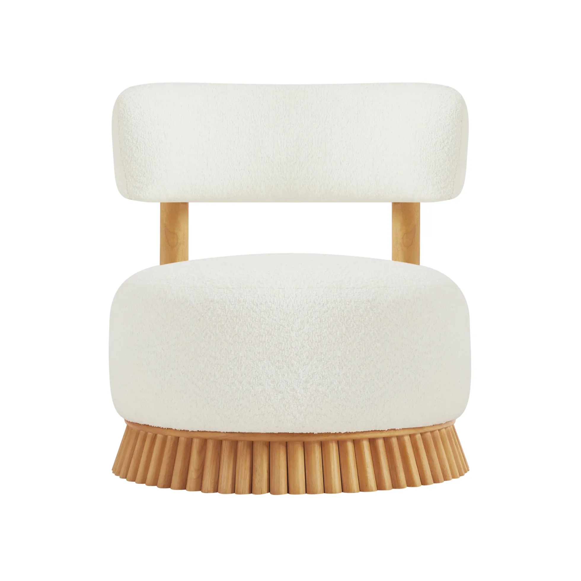 Reeded Wooden Base Curve Boucle Accent Chair Set of 2