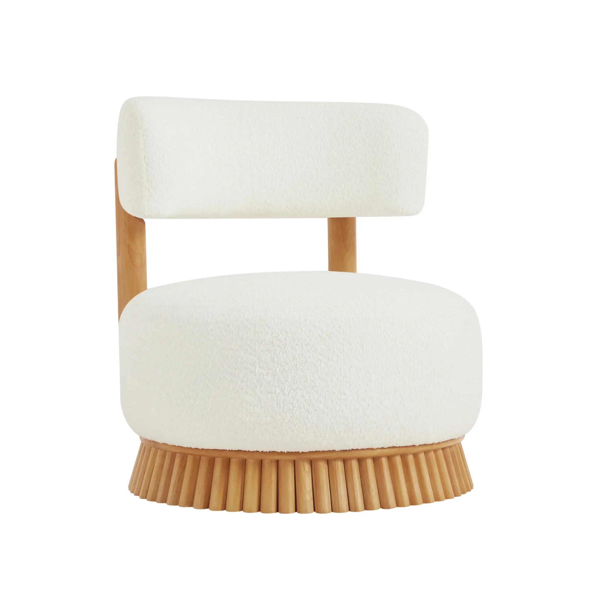 Reeded Wooden Base Curve Boucle Accent Chair Set of 2