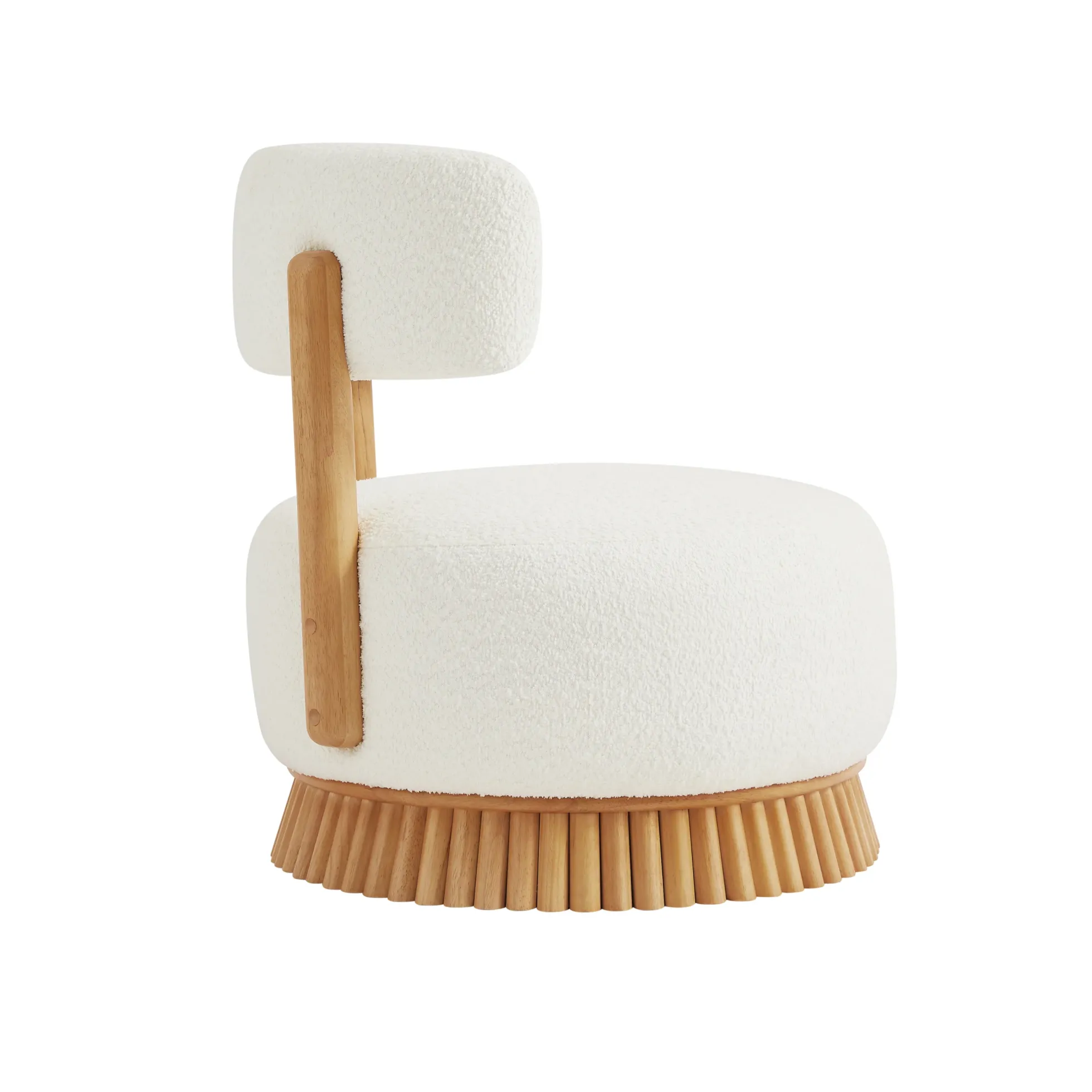 Reeded Wooden Base Curve Boucle Accent Chair Set of 2