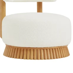 Reeded Wooden Base Curve Boucle Accent Chair Set of 2