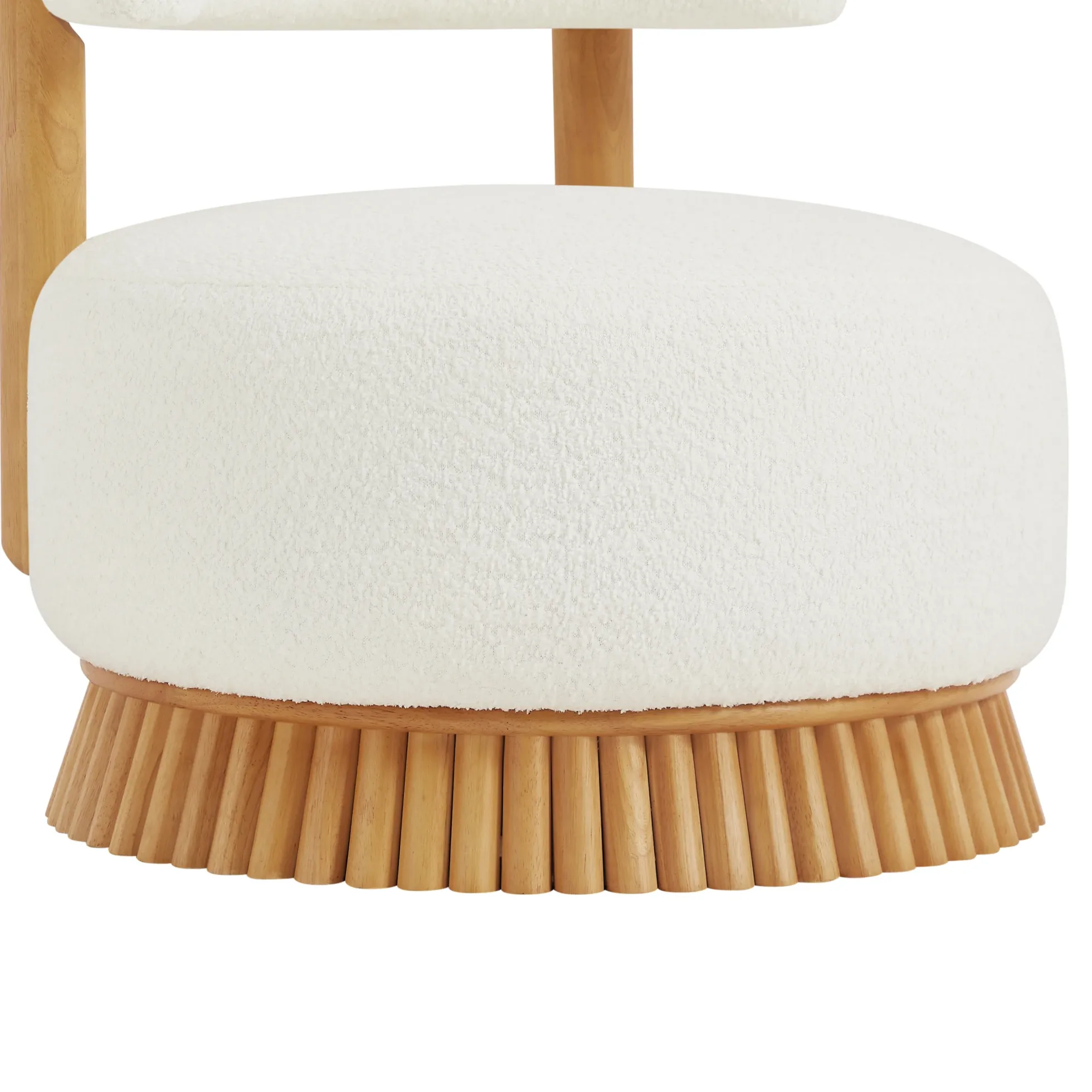 Reeded Wooden Base Curve Boucle Accent Chair Set of 2