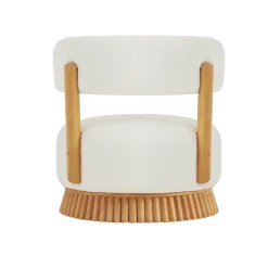 Reeded Wooden Base Curve Boucle Accent Chair Set of 2