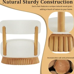 Reeded Wooden Base Curve Boucle Accent Chair Set of 2