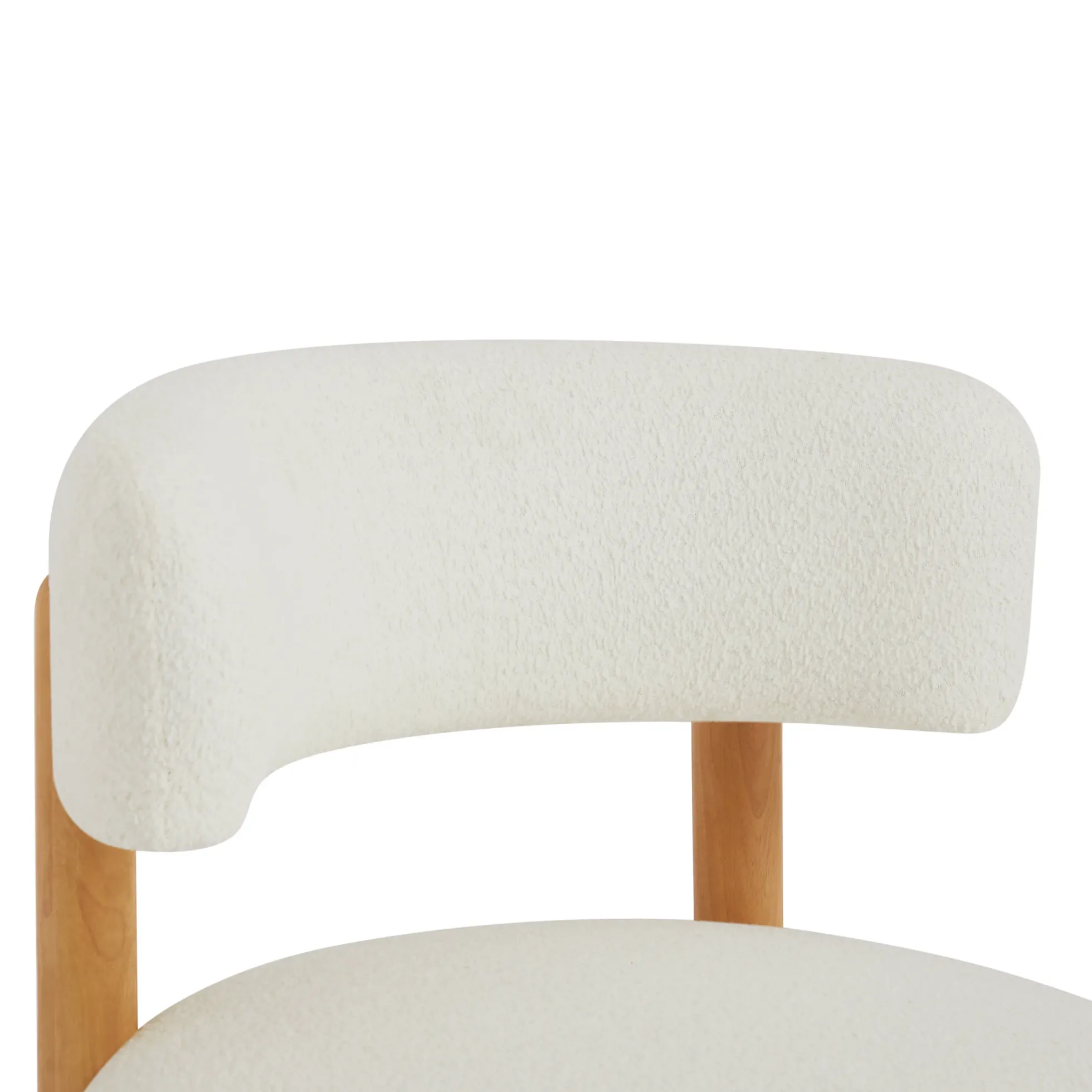 Reeded Wooden Base Curve Boucle Accent Chair Set of 2