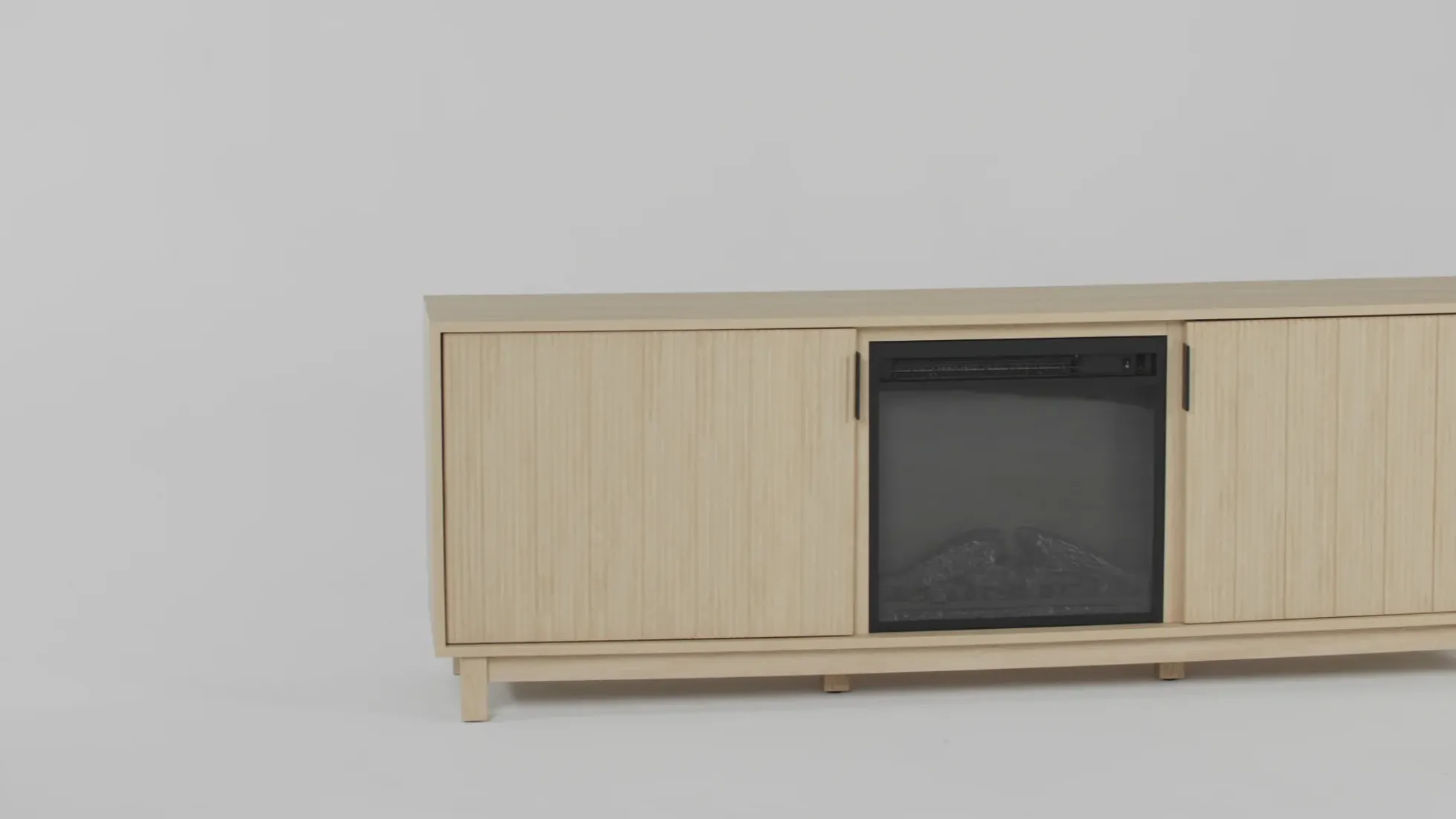 Reema Scandinavian 70" Modern Reeded TV Stand with Freestanding Electric Fireplace