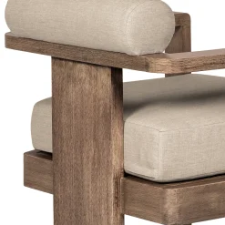 Relic Outdoor Patio Dining Chair in Weathered Eucalyptus Wood with Taupe Olefin Cushions