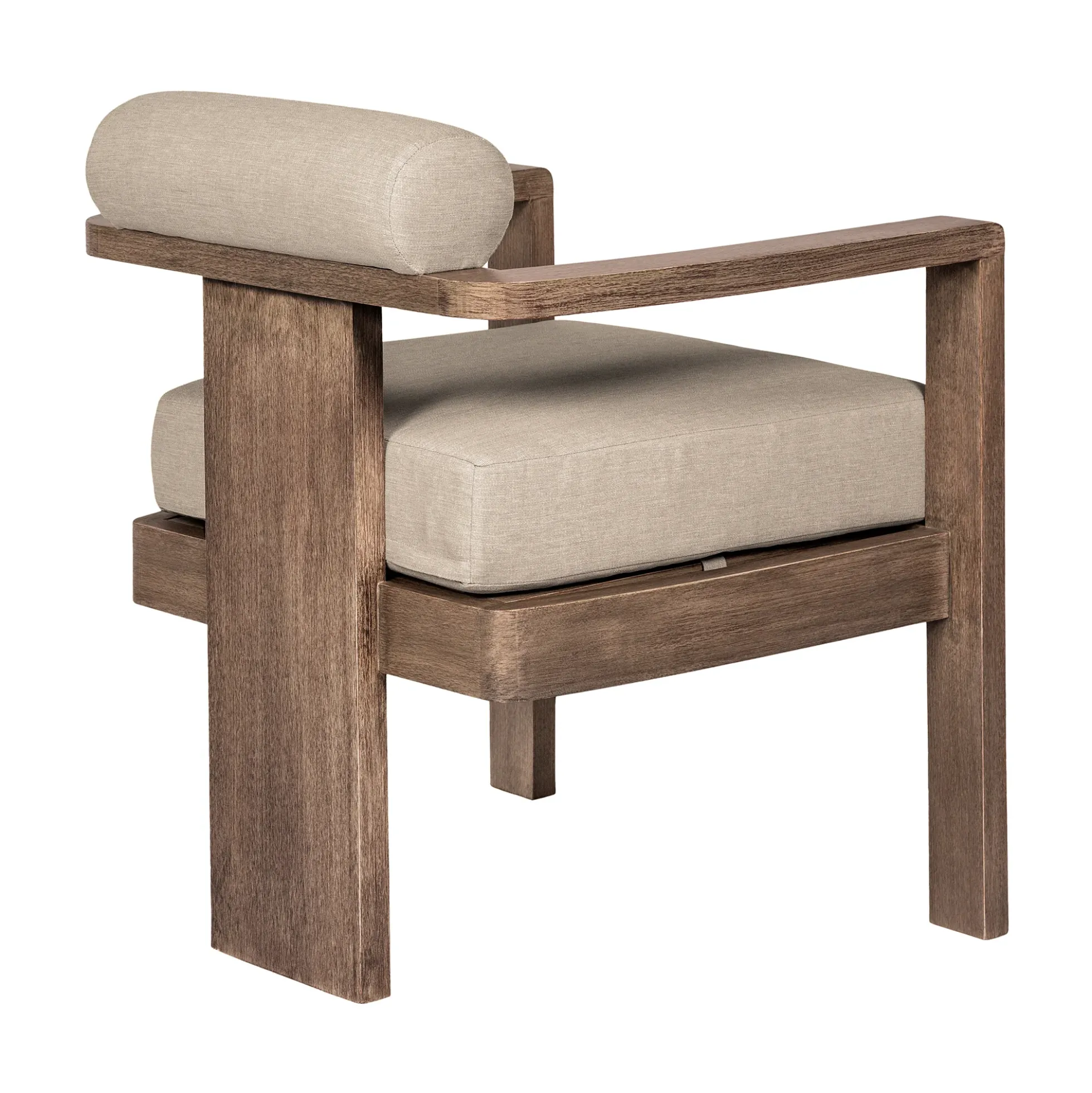 Relic Outdoor Patio Dining Chair in Weathered Eucalyptus Wood with Taupe Olefin Cushions