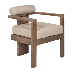 Relic Outdoor Patio Dining Chair in Weathered Eucalyptus Wood with Taupe Olefin Cushions