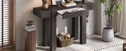 Rustic Minimalist Console Entryway Table with Hidden Drawer and Side Power Outlet