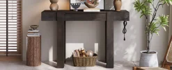 Rustic Minimalist Console Entryway Table with Hidden Drawer and Side Power Outlet