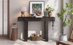 Rustic Minimalist Console Entryway Table with Hidden Drawer and Side Power Outlet