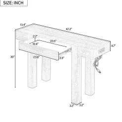 Rustic Minimalist Console Entryway Table with Hidden Drawer and Side Power Outlet