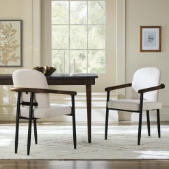 Samantha Modern Curved Wood and Metal Upholstered Dining Chair, Set of 2