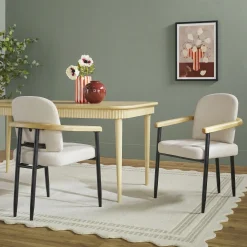 Samantha Modern Curved Wood and Metal Upholstered Dining Chair, Set of 2