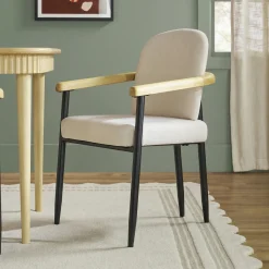 Samantha Modern Curved Wood and Metal Upholstered Dining Chair, Set of 2