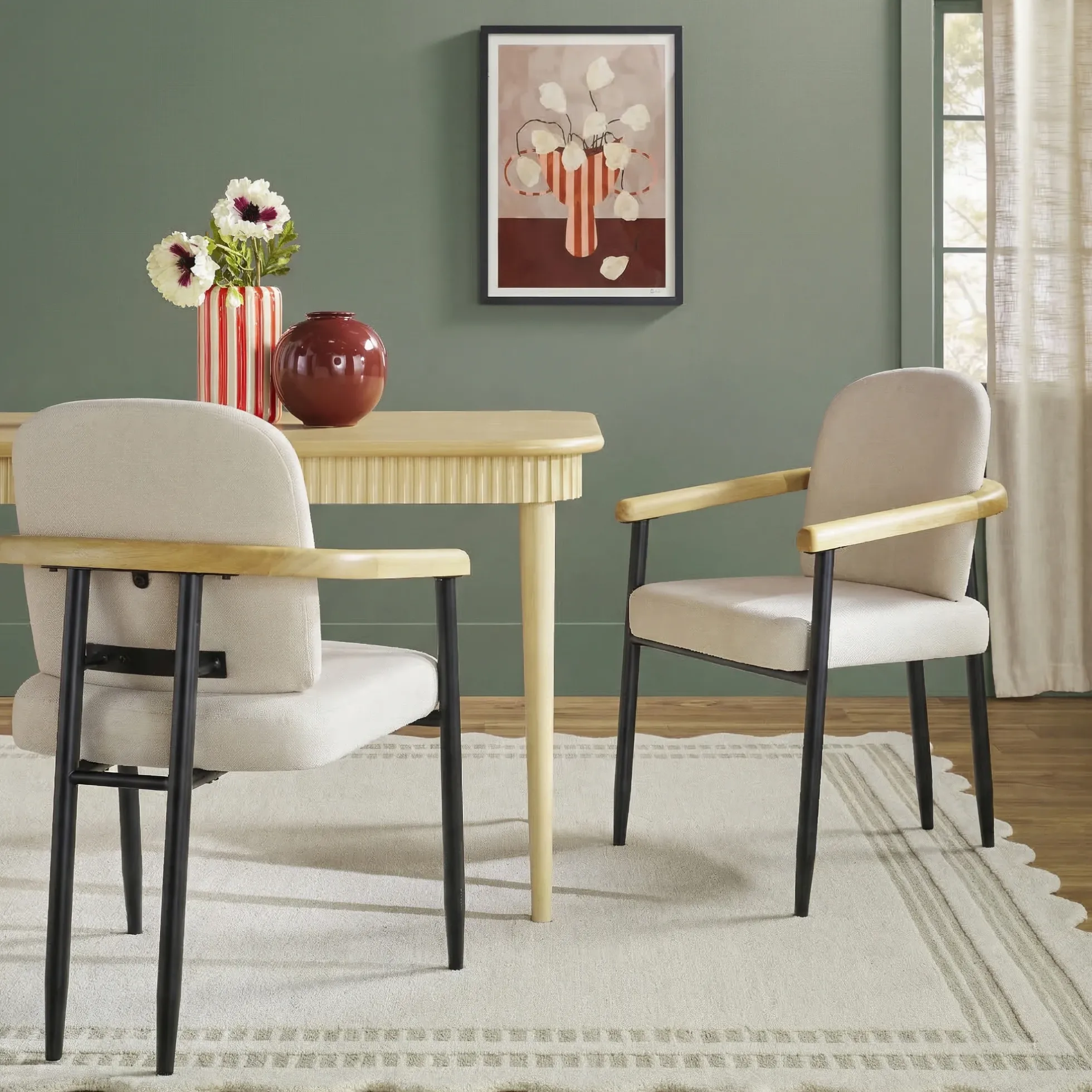 Samantha Modern Curved Wood and Metal Upholstered Dining Chair, Set of 2