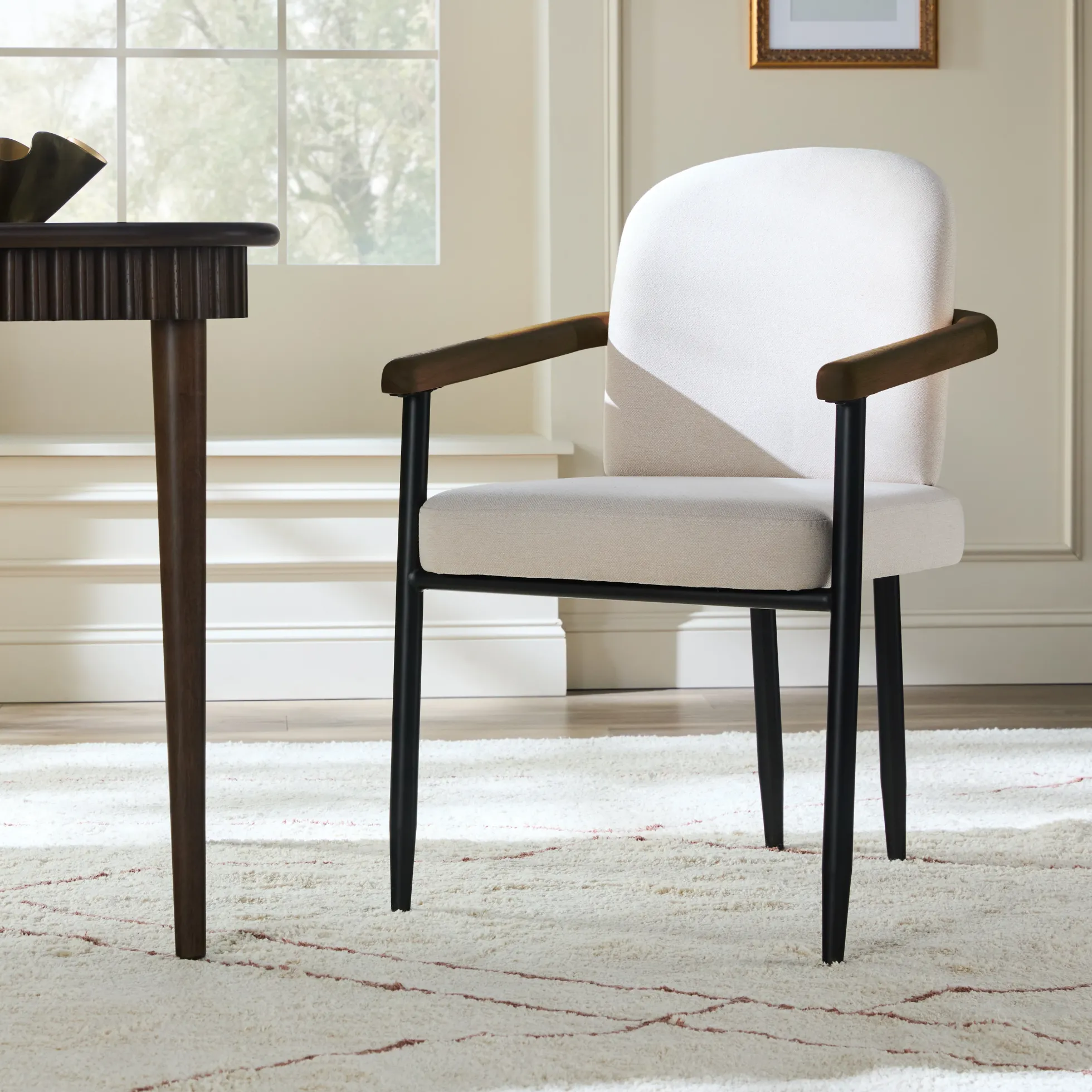 Samantha Modern Curved Wood and Metal Upholstered Dining Chair, Set of 2