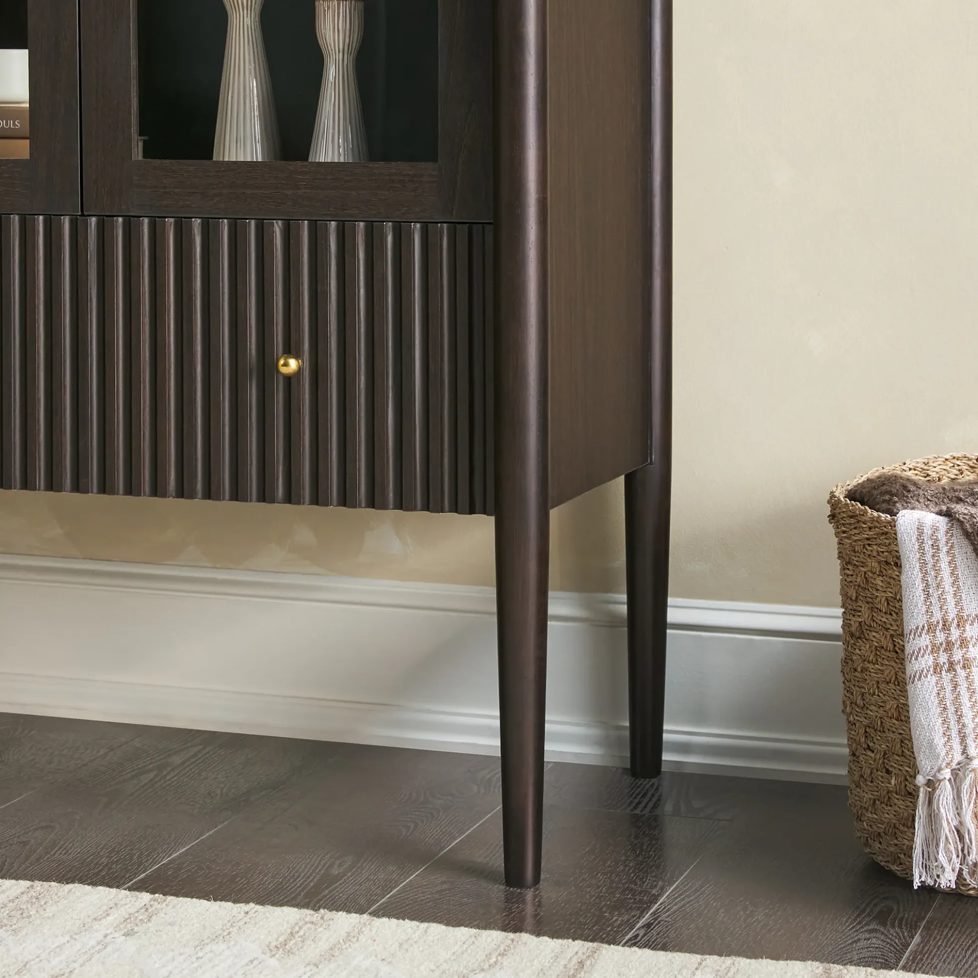 Samantha Modern Fluted Glass Cabinet Bookshelf