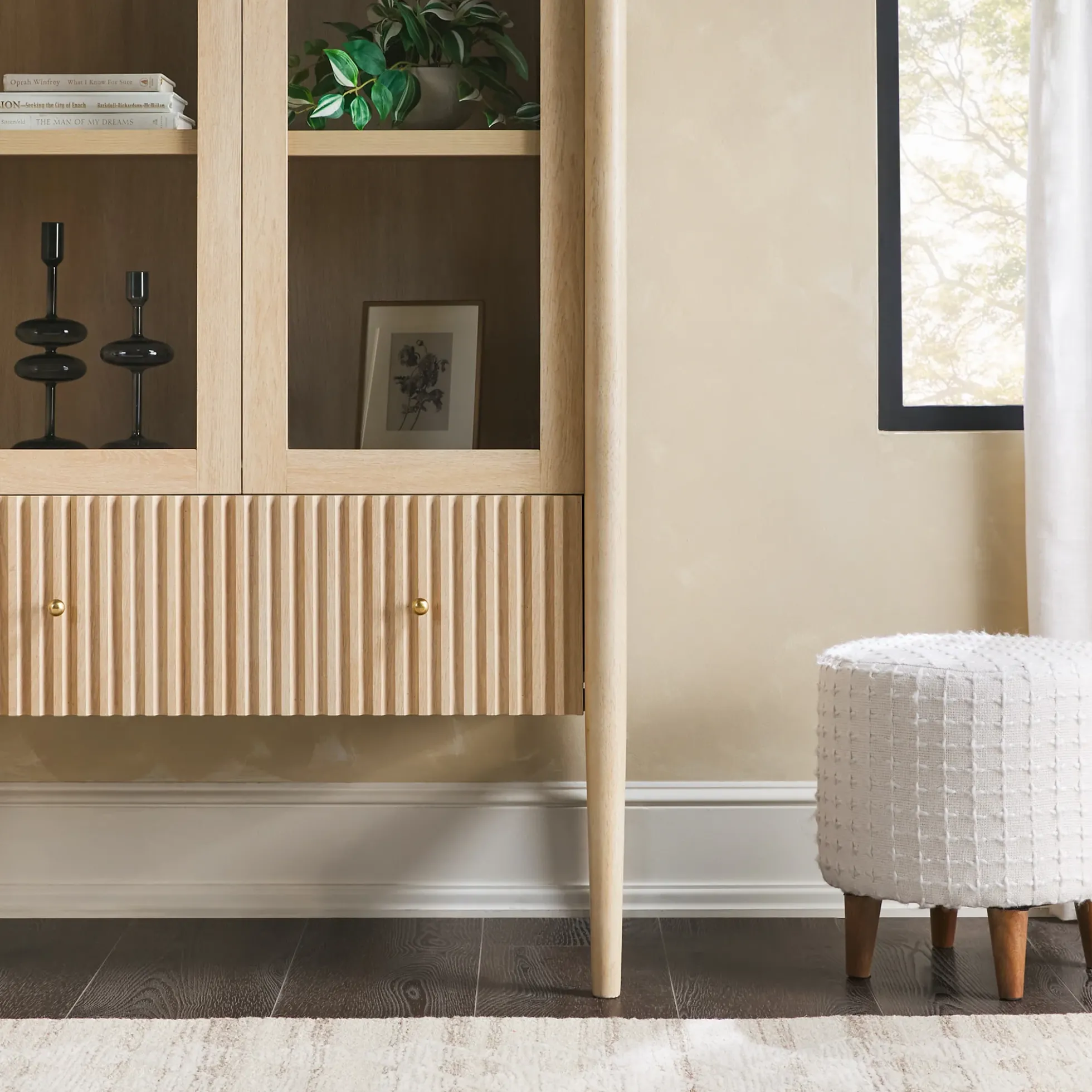 Samantha Modern Fluted Glass Cabinet Bookshelf