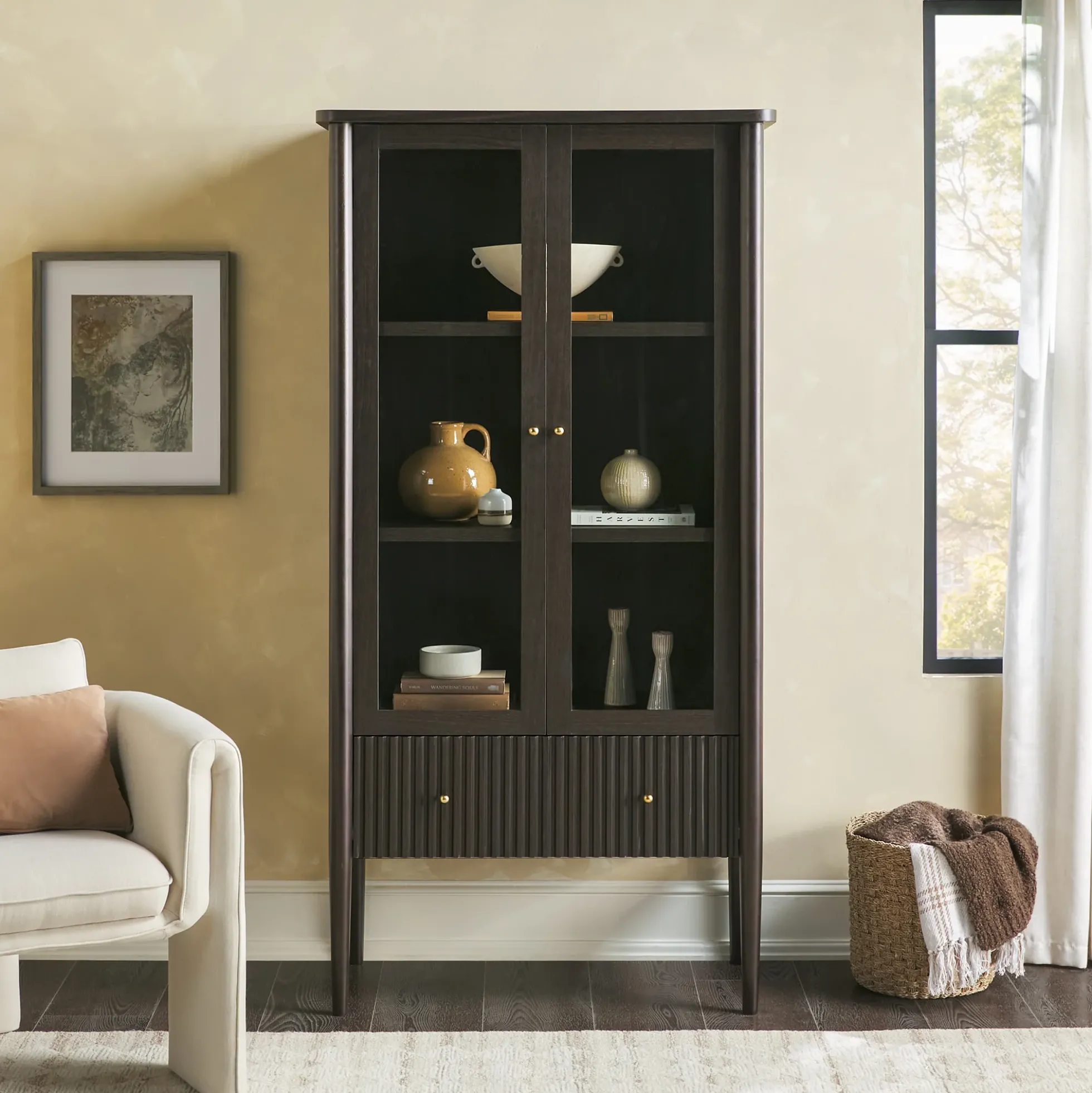 Samantha Modern Fluted Glass Cabinet Bookshelf