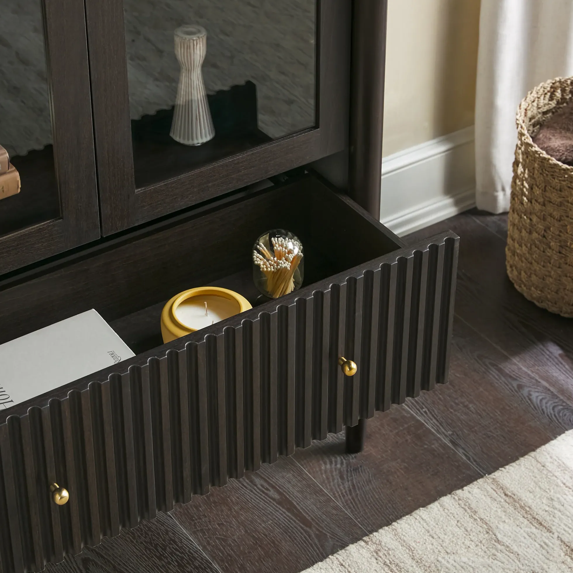 Samantha Modern Fluted Glass Cabinet Bookshelf