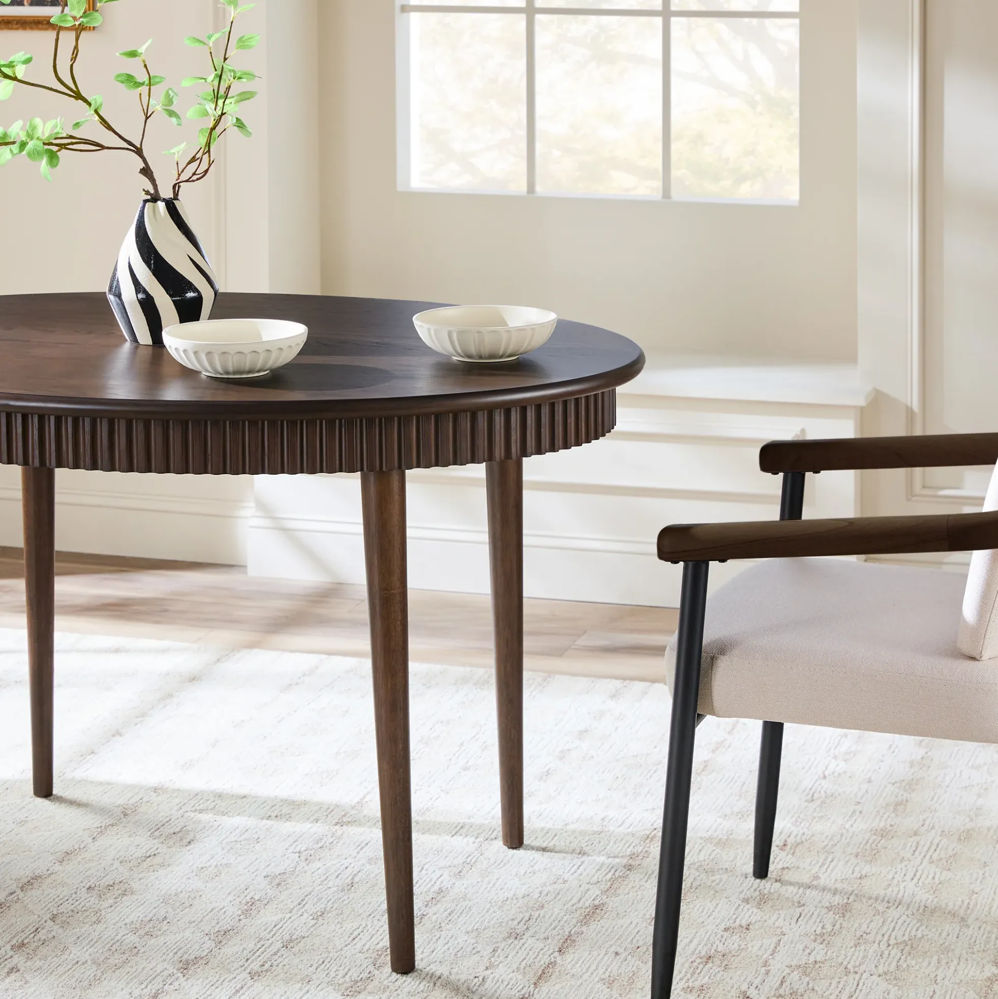 Samantha Modern Fluted Wooden 52" Oval Dining Table