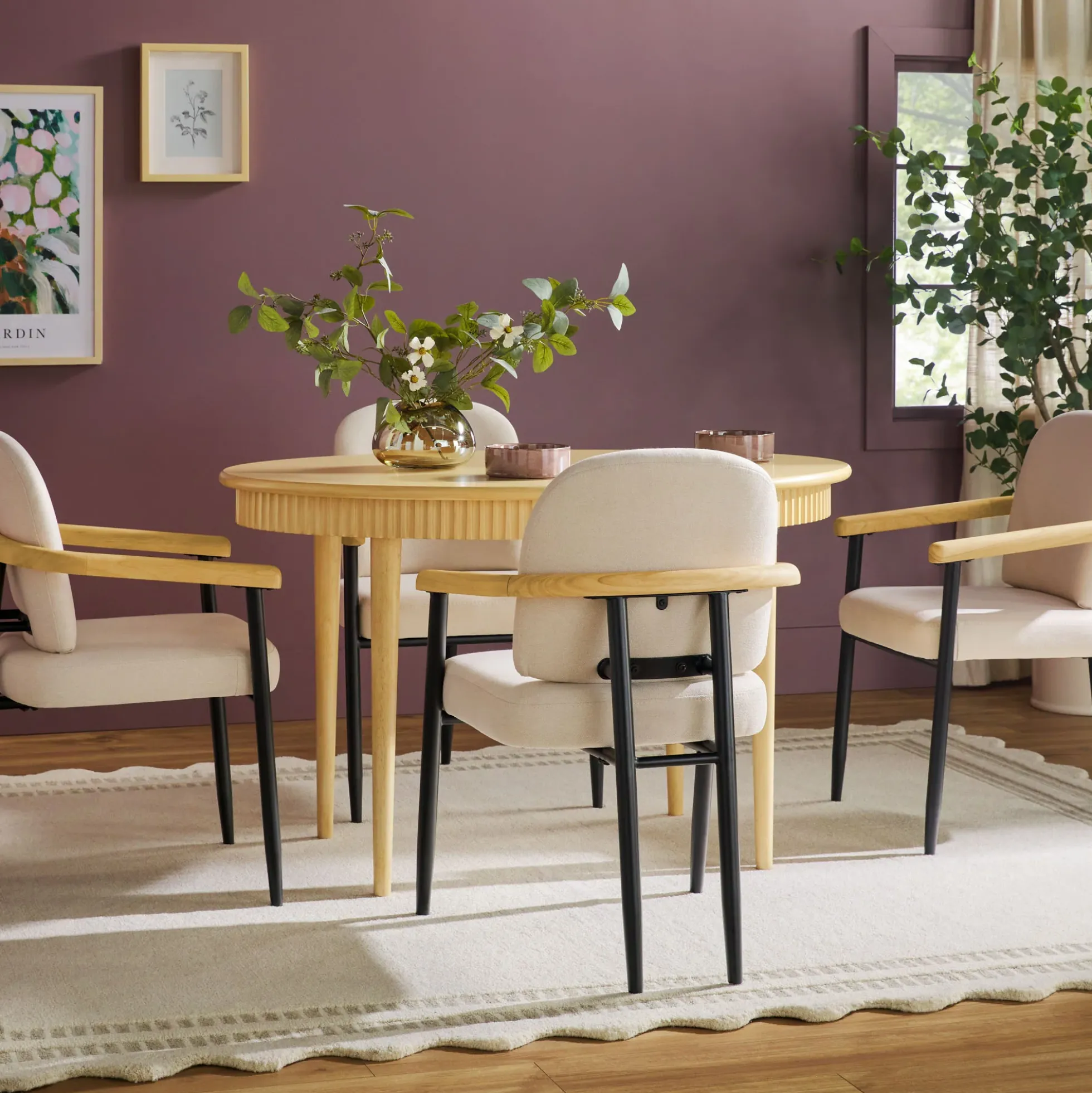 Samantha Modern Fluted Wooden 52" Oval Dining Table