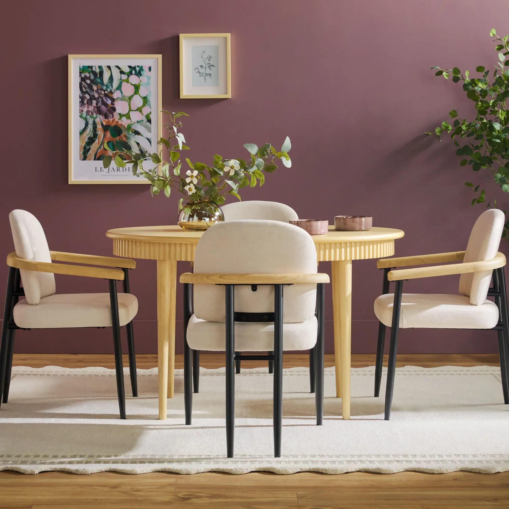Samantha Modern Fluted Wooden 52" Oval Dining Table