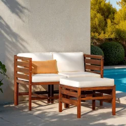 Sanibel 3-Piece Modular Acacia Chairs and Ottoman