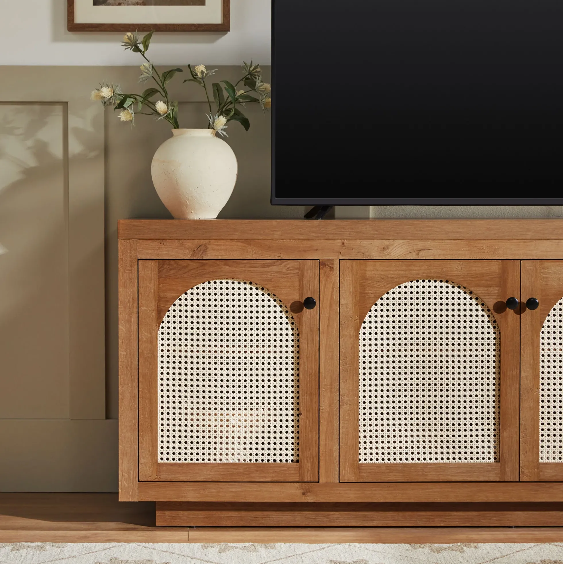 Sasha Contemporary TV Stand and Sideboard with Rattan Doors for up to 80" TV