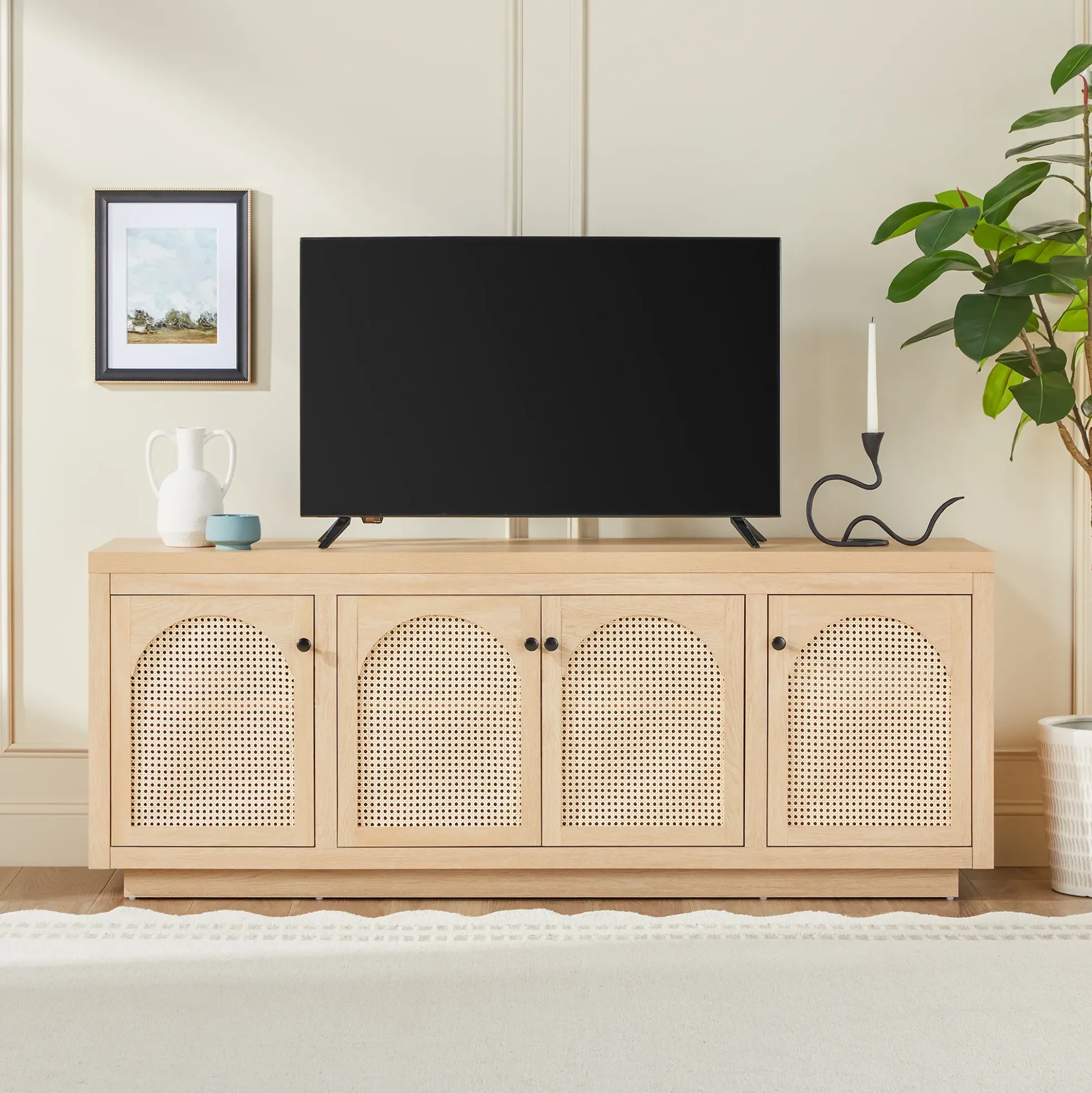 Sasha Contemporary TV Stand and Sideboard with Rattan Doors for up to 80" TV