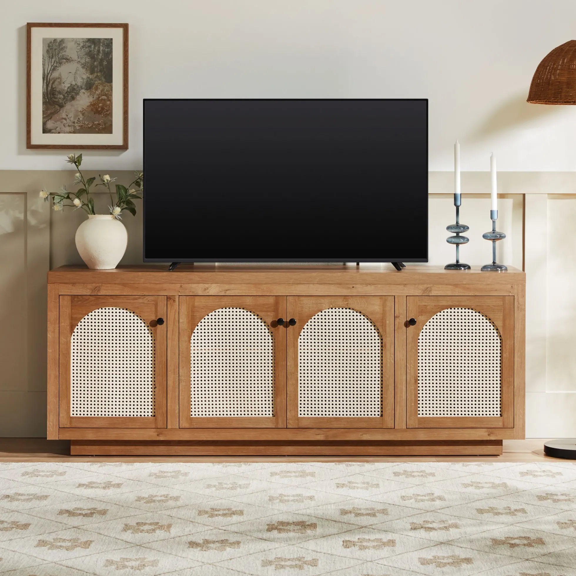 Sasha Contemporary TV Stand and Sideboard with Rattan Doors for up to 80" TV