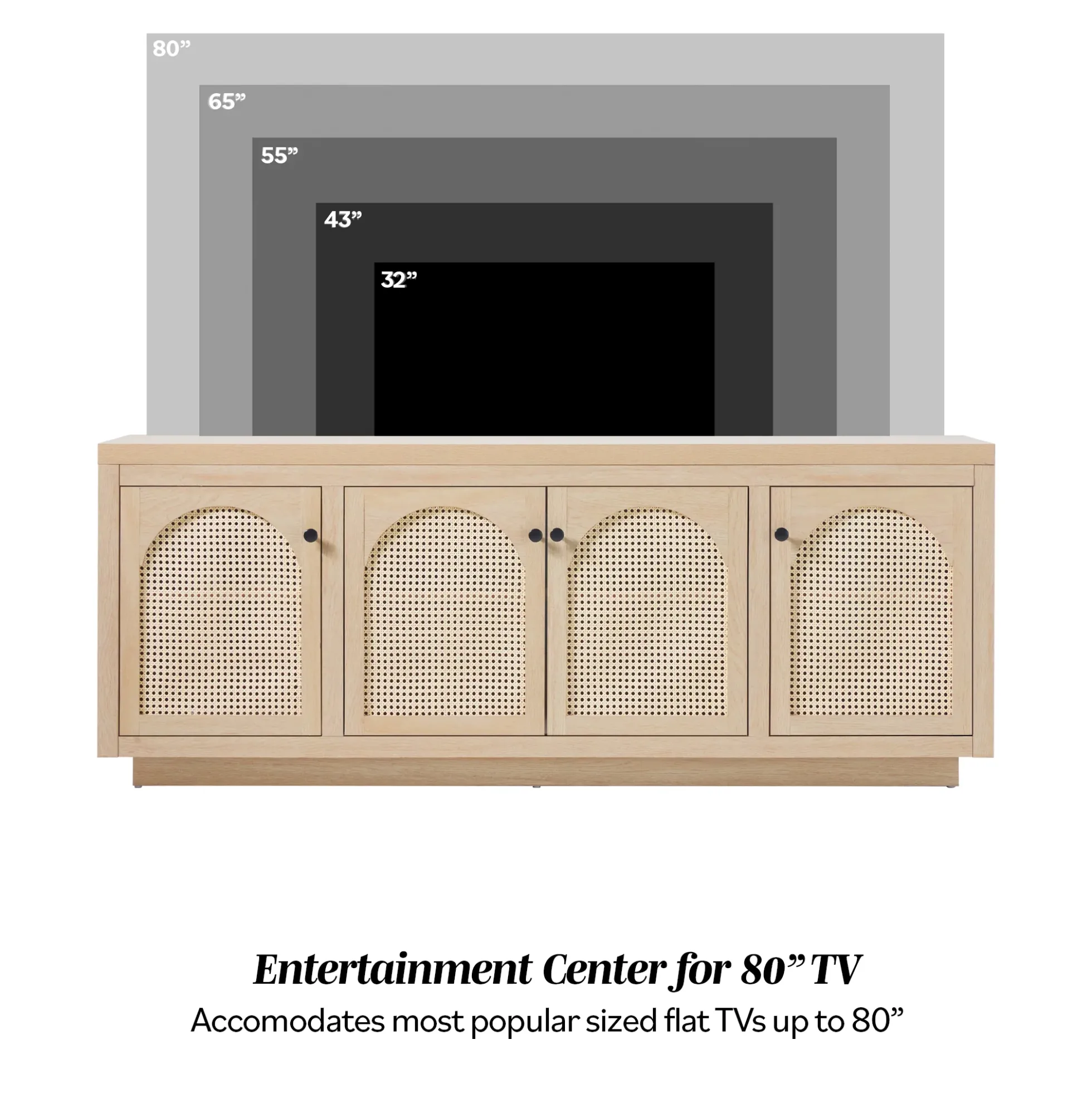 Sasha Contemporary TV Stand and Sideboard with Rattan Doors for up to 80" TV
