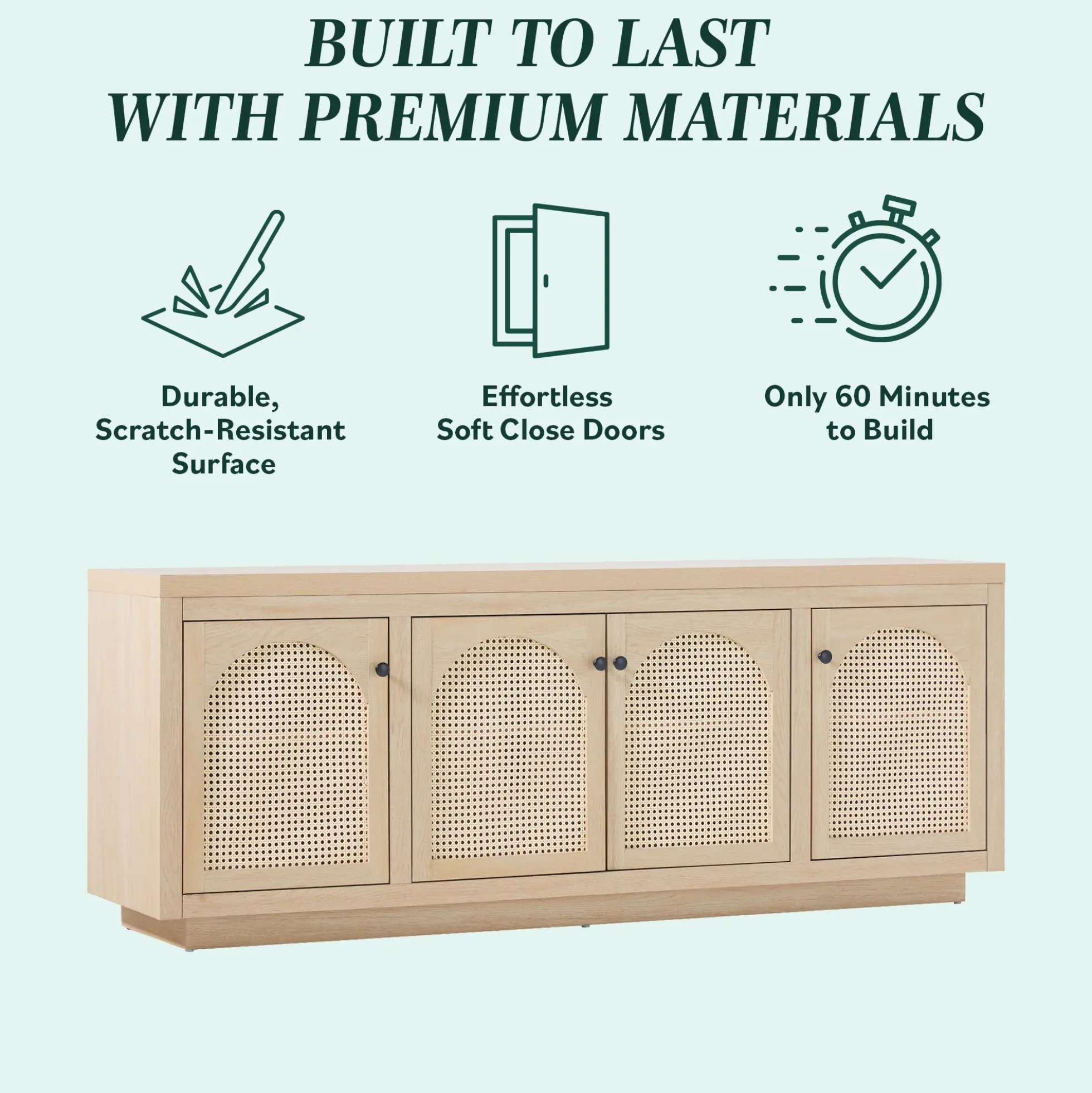 Sasha Contemporary TV Stand and Sideboard with Rattan Doors for up to 80" TV