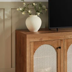 Sasha Contemporary TV Stand and Sideboard with Rattan Doors for up to 80