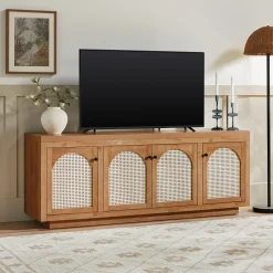Sasha Contemporary TV Stand and Sideboard with Rattan Doors for up to 80