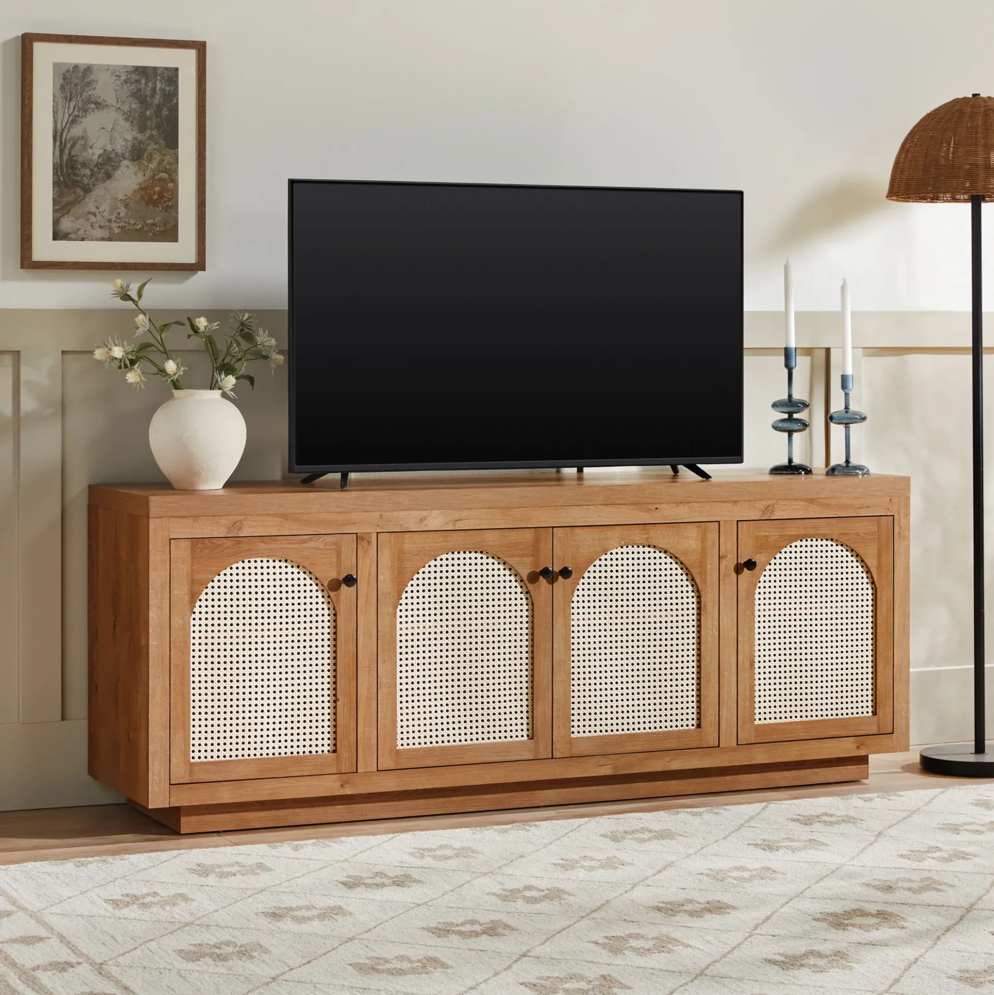 Sasha Contemporary TV Stand and Sideboard with Rattan Doors for up to 80" TV
