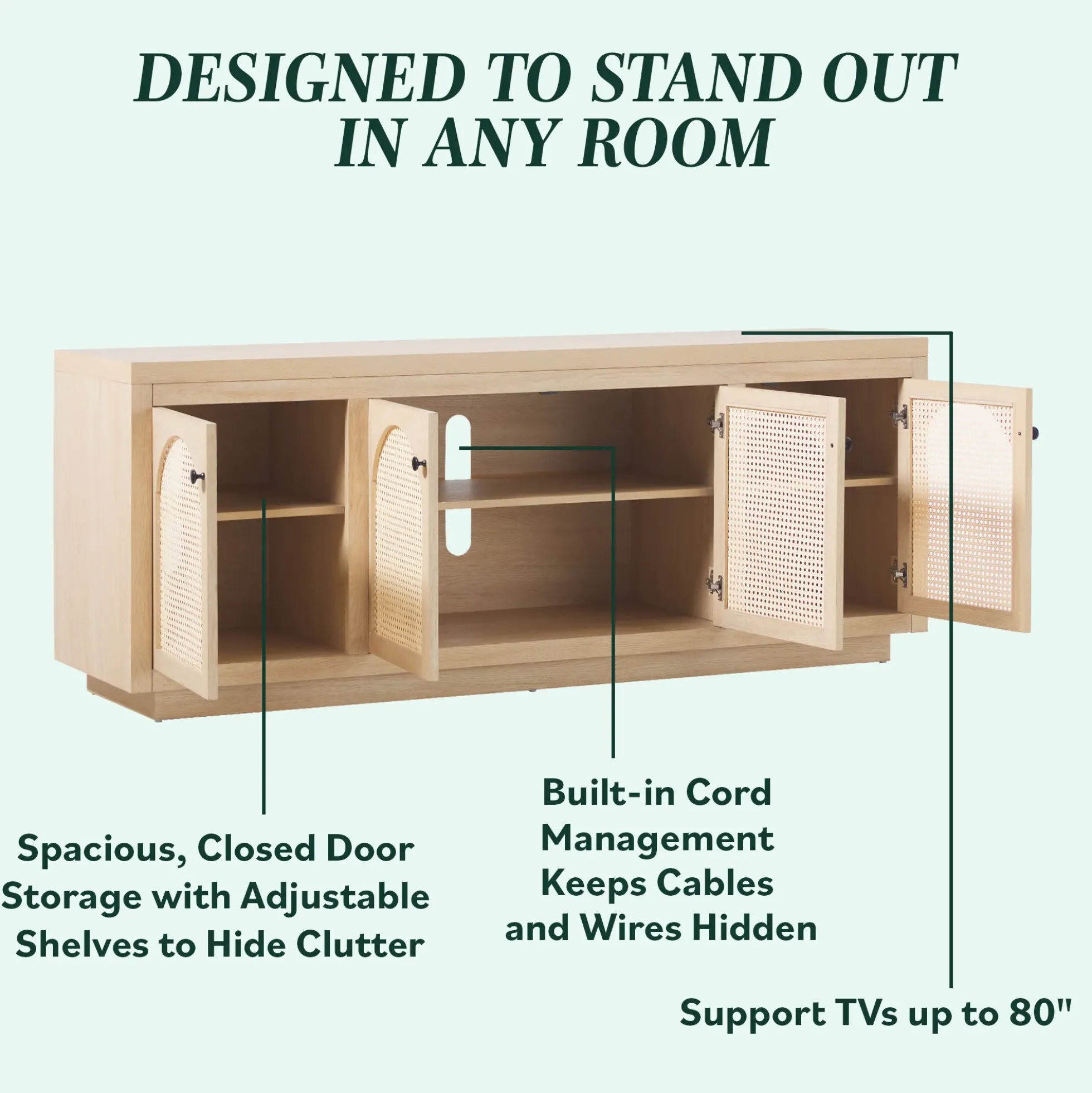 Sasha Contemporary TV Stand and Sideboard with Rattan Doors for up to 80" TV