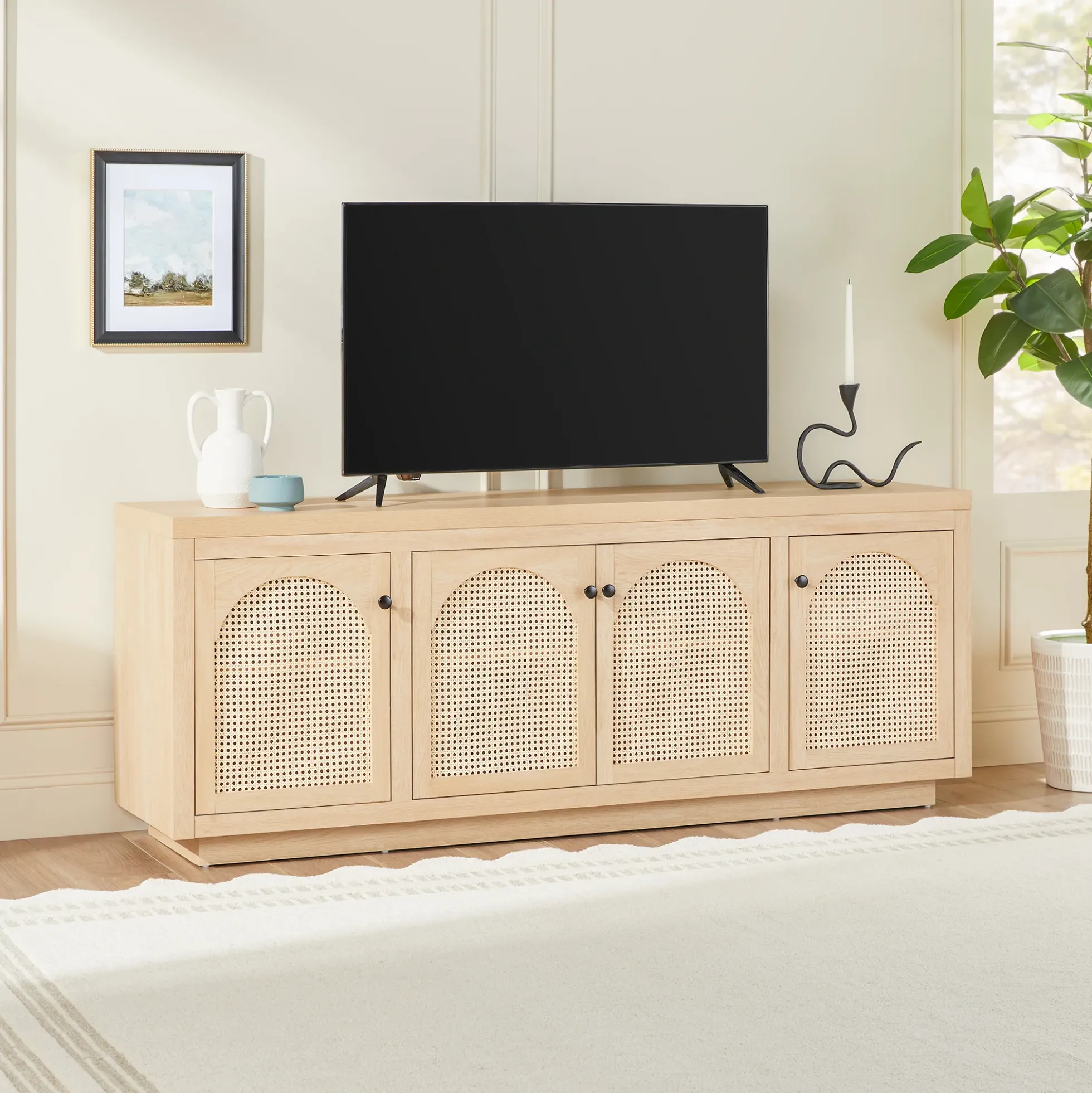 Sasha Contemporary TV Stand and Sideboard with Rattan Doors for up to 80" TV