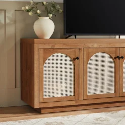 Sasha Contemporary TV Stand and Sideboard with Rattan Doors for up to 80