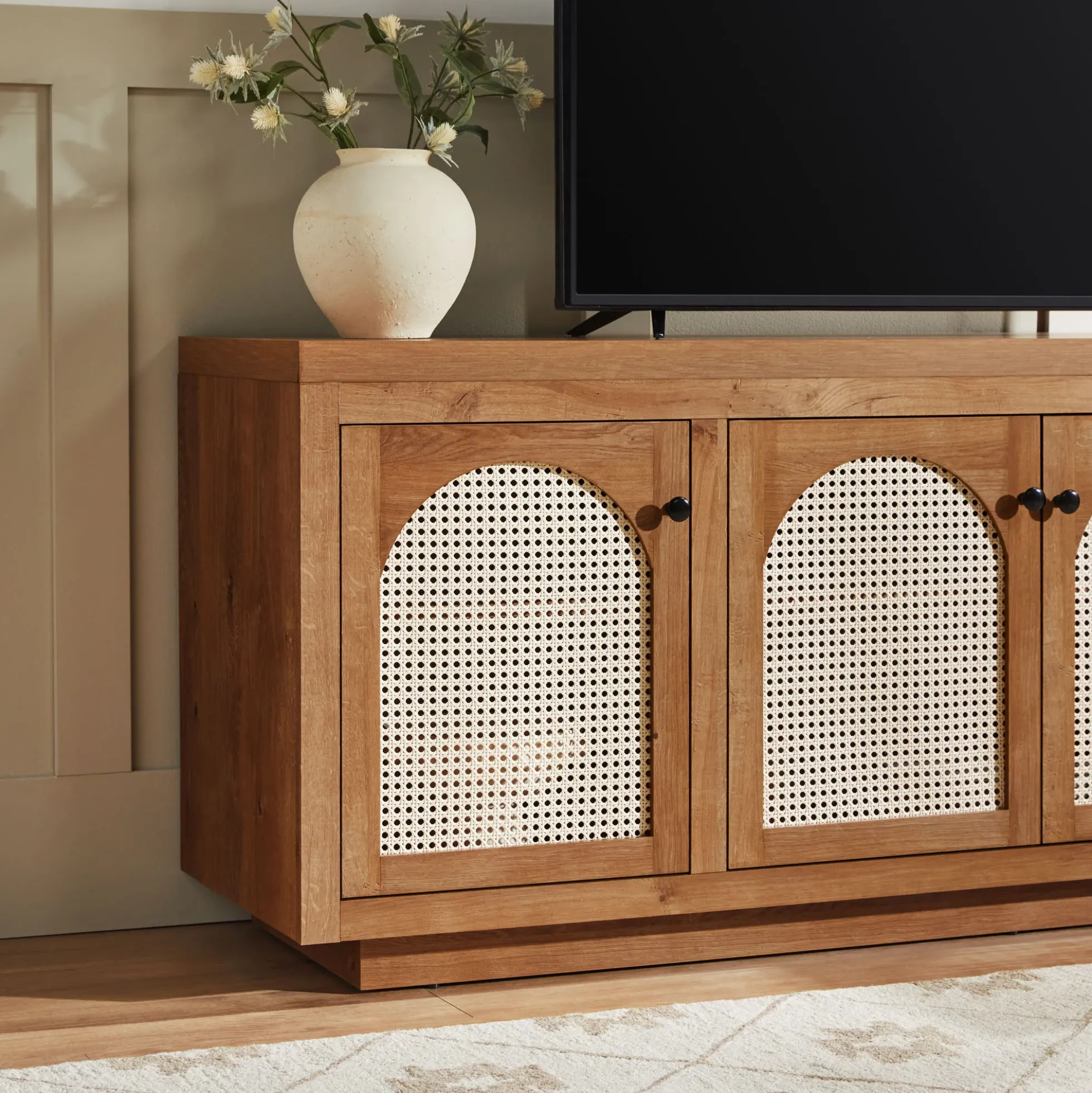 Sasha Contemporary TV Stand and Sideboard with Rattan Doors for up to 80" TV