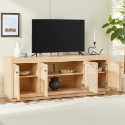 Sasha Contemporary TV Stand and Sideboard with Rattan Doors for up to 80