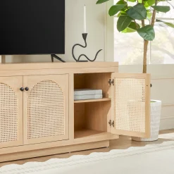 Sasha Contemporary TV Stand and Sideboard with Rattan Doors for up to 80