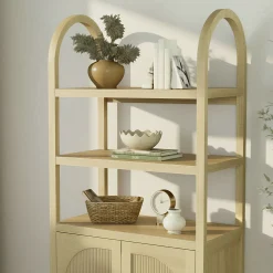 Sasha Modern Arched Bookshelf Cabinet with Reeded Doors