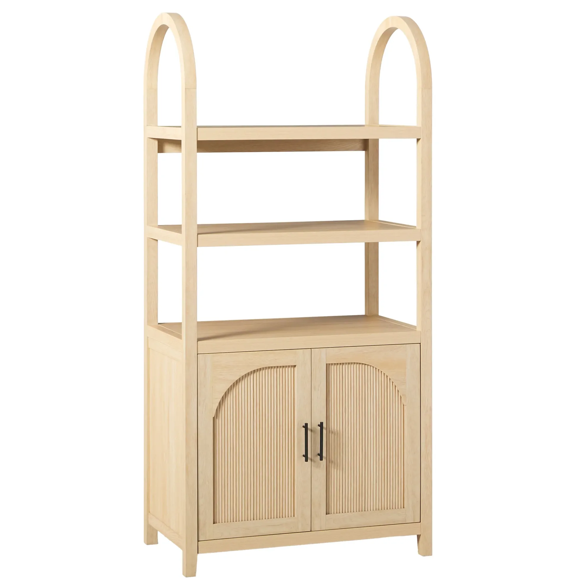 Sasha Modern Arched Bookshelf Cabinet with Reeded Doors