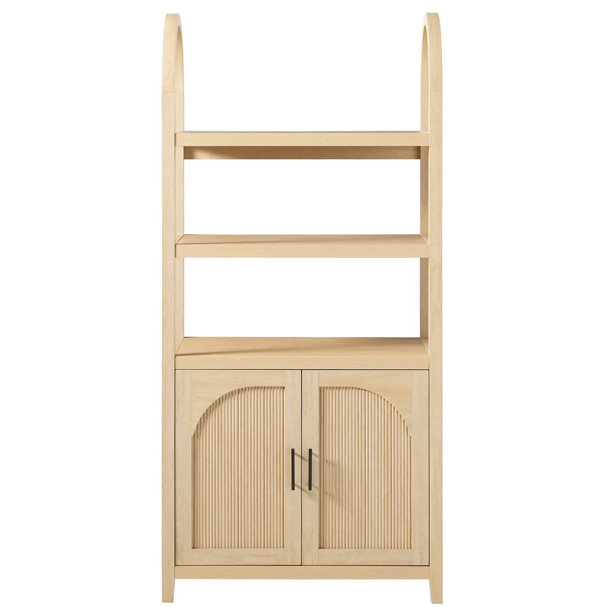 Sasha Modern Arched Bookshelf Cabinet with Reeded Doors