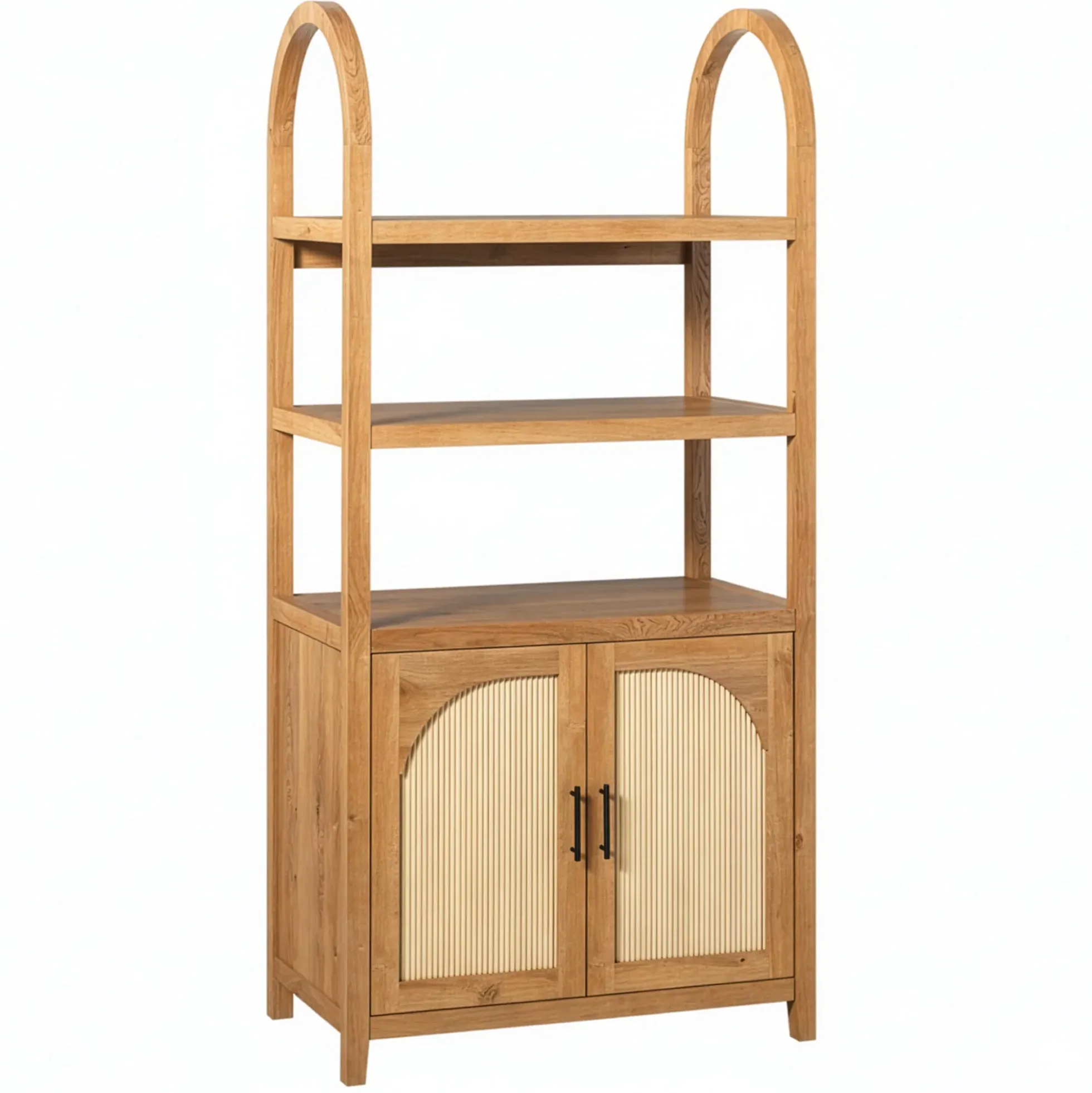 Sasha Modern Arched Bookshelf Cabinet with Reeded Doors